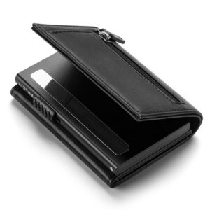 VC302- Side Slider Mechanism, with/without Back Zipper Pocket, Magnetic Strip Closure Tri-fold Wallet - Emporium Shop